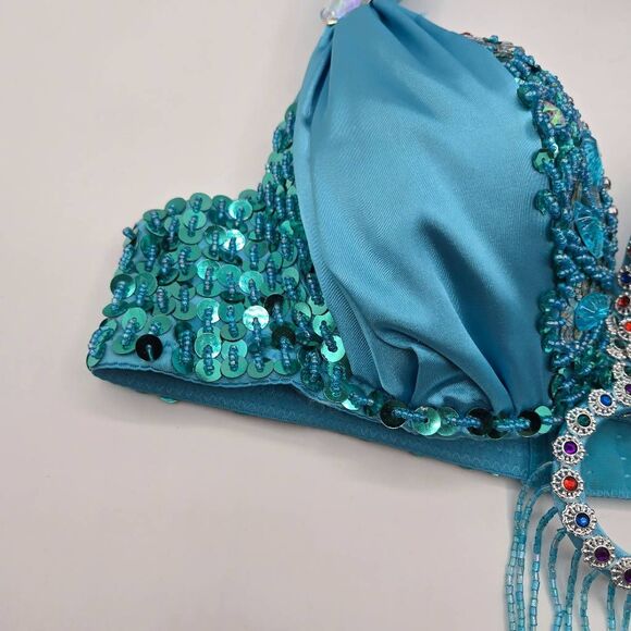 Belly Fancy Bra Blue Sequins Tassle Rhinestone Size 34 - Picture 5 of 8